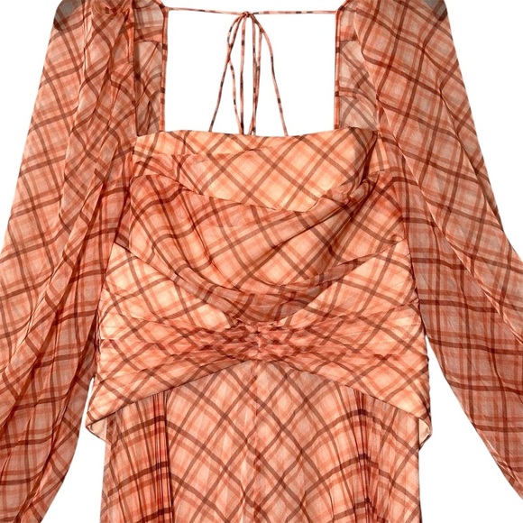 NWT Acler Mattison Pleated Plaid Chiffon Maxi Dress in Peach Size 6 Chic Retro - Picture 6 of 15